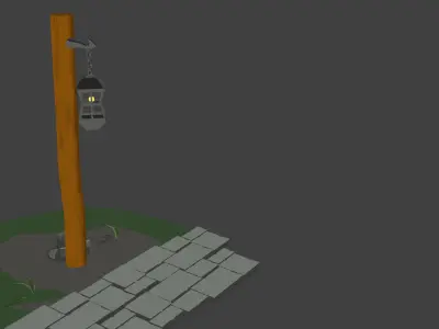 Stylized Cartoon Wooden Street Lamp 3D Model Game Ready LowPoly Low-poly 3D model