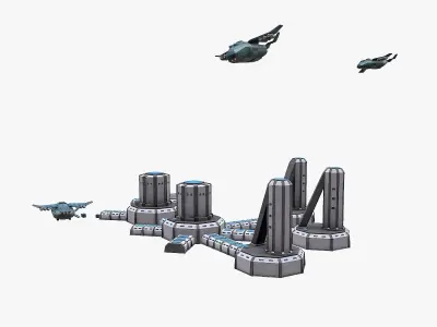 Space Factory and Cargo Spaceship Low-poly 3D model