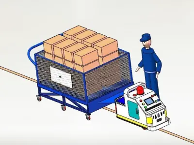 AGV-car man pushing cart with boxes 3D model