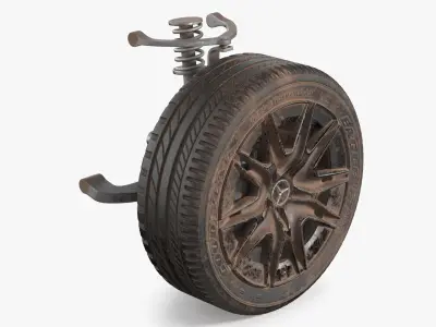 Dirty Mercedes Front Car Wheel Rim with Suspension 3D model