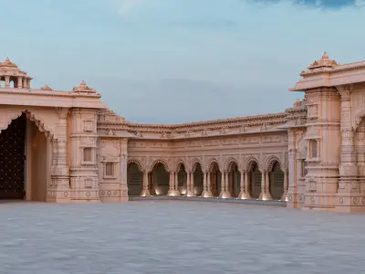 Temple Gate and Courtyard Low-poly 3D model