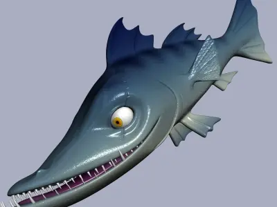cartoon Barracuda Fish RIGGED Low-poly 3D model