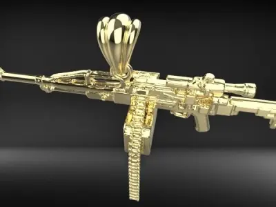 Machine Gun bullet gold pendant necklace jewelry 3D 3D print model