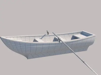 Rowboat wooden boat floating on water 3D model
