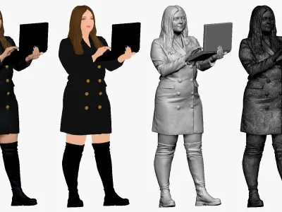 001502 girl in a suit with a laptop 3D model