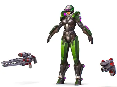 Cartoon Sci-Fi Cyborg Drone Sniper Soldier Low-poly 3D model