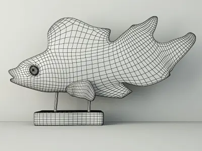 Hand-Carved Driftwood Fish On Stand 2 3D model