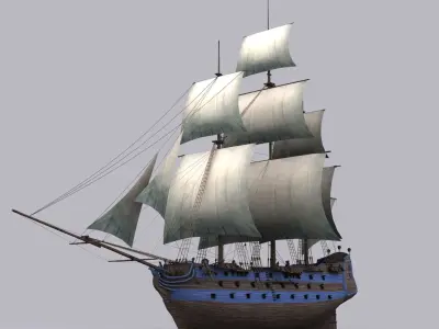 Frigate blue Low-poly 3D model