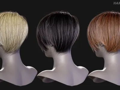 Real Time Hair Card Female Hairstyle part 07 Low-poly 3D model