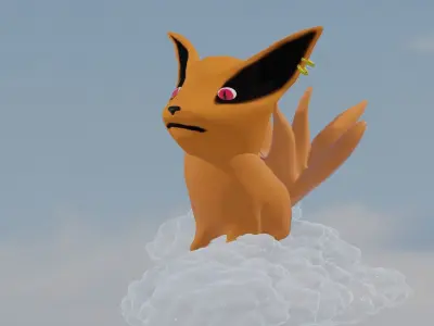 Nine tailed chibi fox Low-poly 3D model