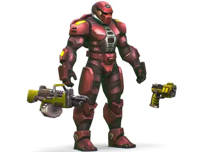 Male Cyborg Machine Gun Man with Automatic Rifle and Pistol Low-poly 3D model