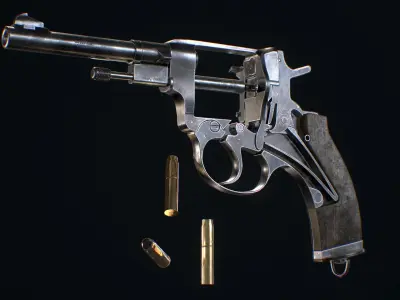 Nagan revolver - Model and Textures PBR - Low Poly 3d model Low-poly 3D model