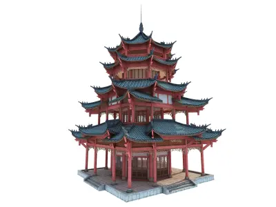 Chinese palace architecture Low-poly 3D model