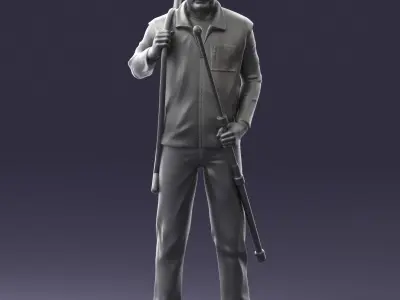 000337 Older Man with Rifle and Fishing Rod 0206 3D model