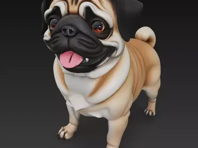 Pug Dog Realistic 3D Model Basic - Low Poly Realistic Low-poly 3D model