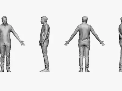 001290 man in blue jeans white bluish polo A pose low poly Low-poly 3D model