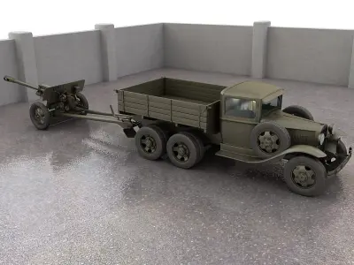 GAZAAA truck with antitank gun ZiS3 3D model