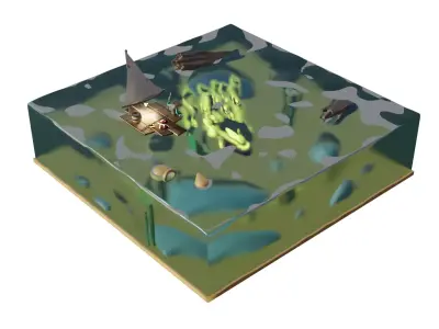 low poly fantasy sea scene Low-poly 3D model