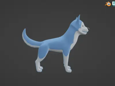 Stylized Blue Husky Low-poly 3D model