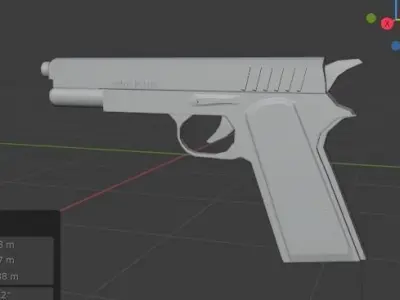 animated rigged pistol Low-poly 3D model