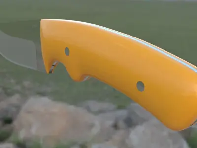 Knife with orange handle - stainless steel - melee hand weapon Low-poly 3D model