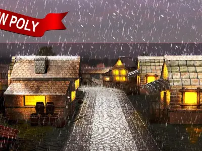 Low Poly Medieval Town Set Low-poly 3D model