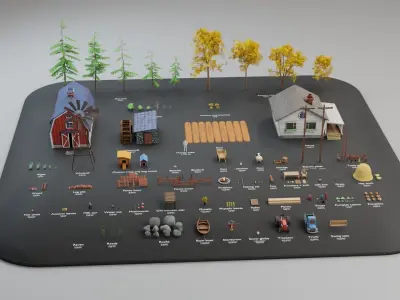 Farm prop pack - stylized Low-poly 3D model