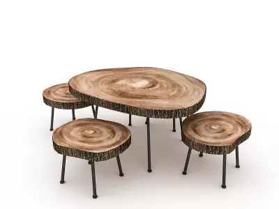 Wood Table Chair Furniture 02 Low-poly 3D model