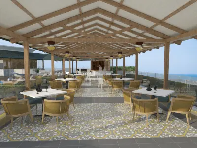 RESTAURANT swimming pool overlooking ocean 3D print model