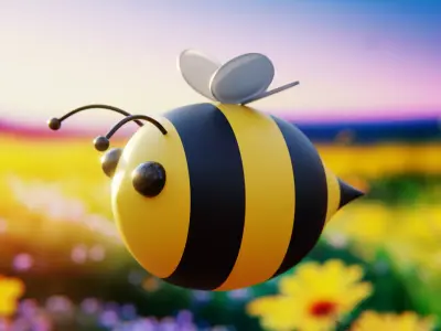 Cute Stylized Bee 3D Model - Low Poly Flying Insect Design 3D model