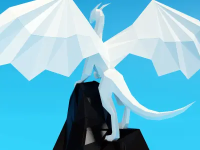 Low Poly White Dragon statue model Low-poly 3D model