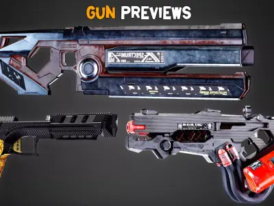 30 Professional Sci-Fi Gun and Textures Vol 16 Low-poly 3D model