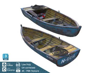 Old Boat low poly PBR texture Low-poly 3D model