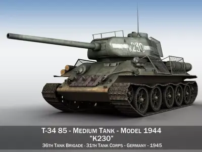 T-34 85 - Soviet medium tank - 230 3D model