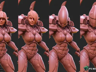 Elf Female Soldier Pose 1 - 8 Variants and 2 Pinups 3D print model