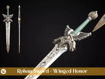 Stylized Rohan Sword - Winged Honor - Game Ready 3D model
