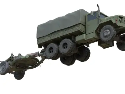 Military Truck m35a2 with Field Howitzer M119 Low-poly 3D model