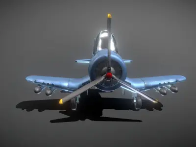 Cartoon Airplane F4U Fighter Low-poly 3D model