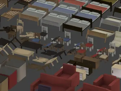 Furniture set Low Poly TopDown Low-poly 3D model
