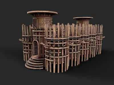 Medieval Modular Wooden Prison Cage Low-poly 3D model