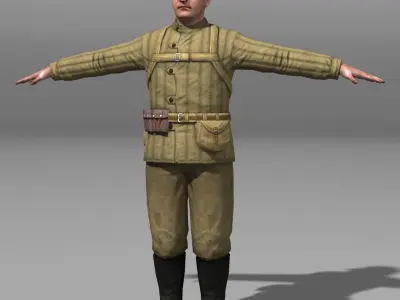 Soviet Soldier and Ppsh 41 Low-poly 3D model