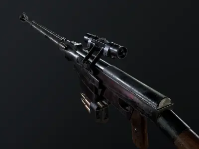 PTRS-41 ussr ww2 anti-tank rifle scope  Low-poly 3D model