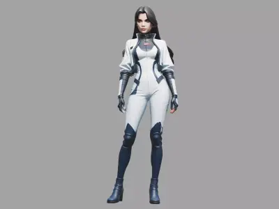 White Navy Futuristic Female Pilot 3D model