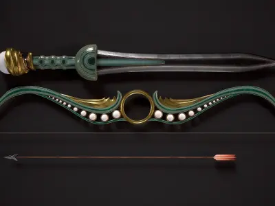 Sword and Bow Pearl Theme Low-poly 3D model