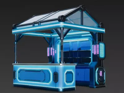 Blue Cyberpunk Market Stall Low-poly 3D model