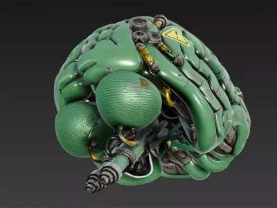 Green Industrial Cyberpunk Brain Model Bundle 3D model