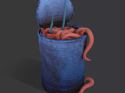 Can of worms with fishing hook prop Low-poly 3D model
