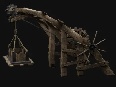 Medieval Crane Lift Low-poly 3D model