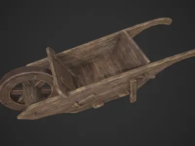 Wooden Wheelbarrow Low-poly 3D model