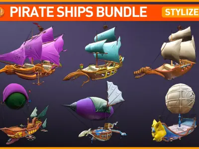 Stylized Pirate Ships Low-poly 3D model